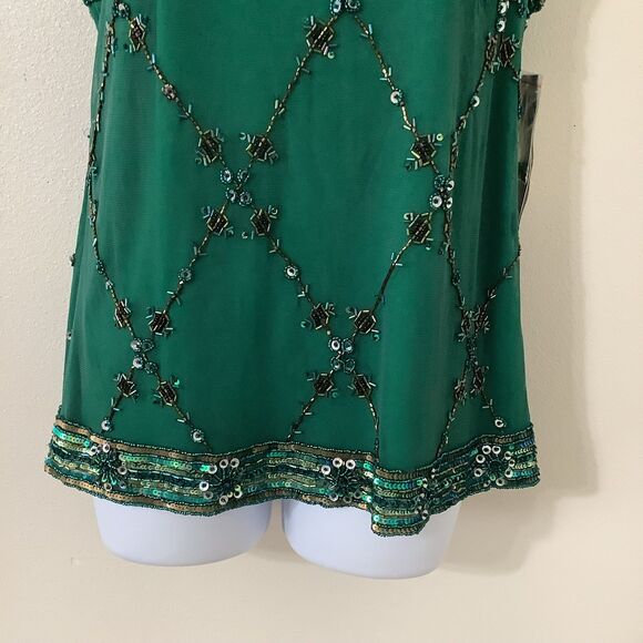 NWT Green Sequin Beaded Glamorous 20s Retro Holiday Blouse Christmas Party XL - Picture 3 of 8